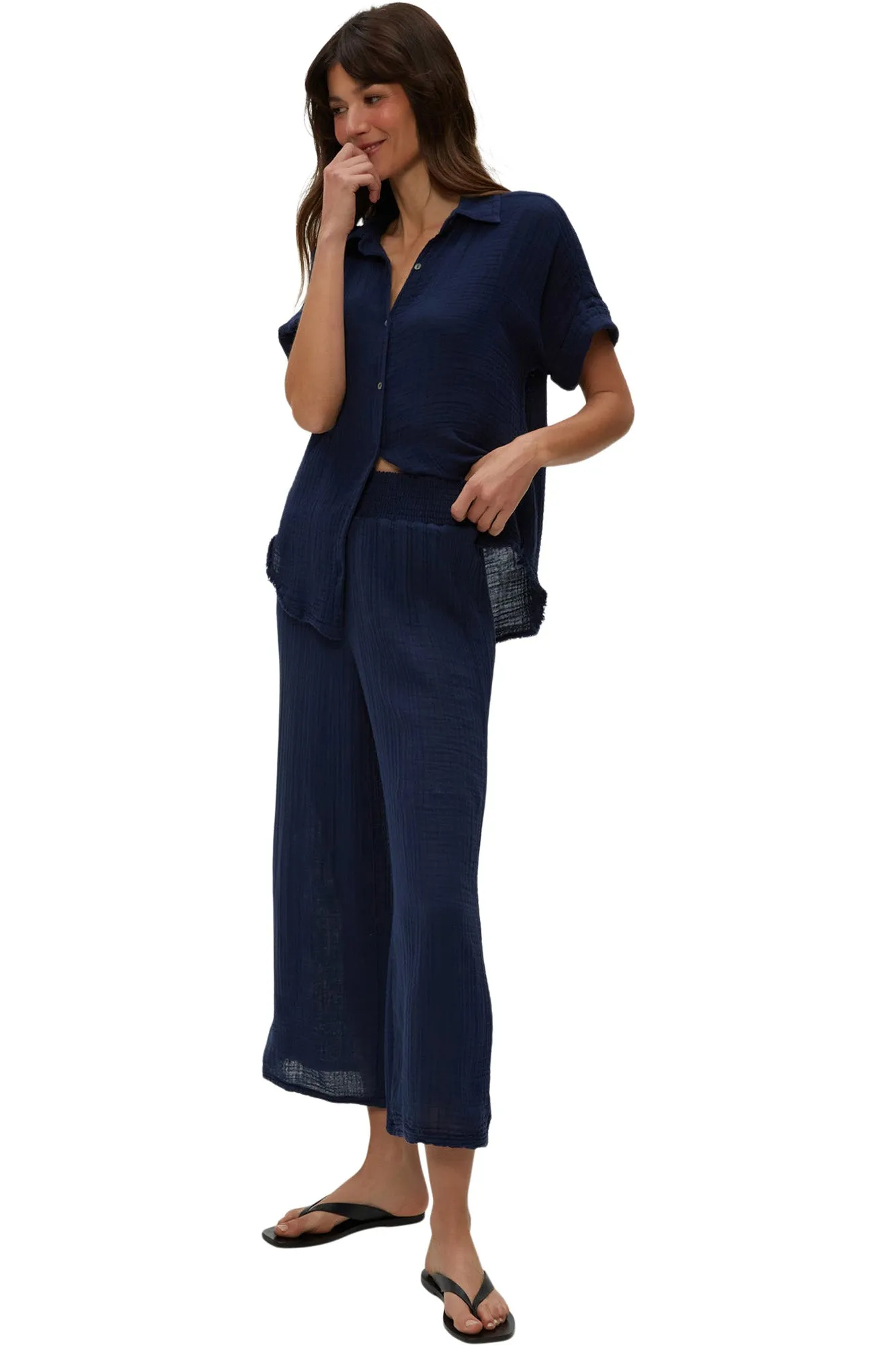Michael Stars Medina Cropped Gauze Pants in Nocturnal