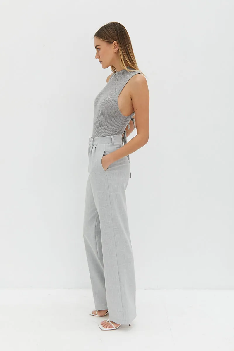 Mock Neck Tie Back Top - Grey