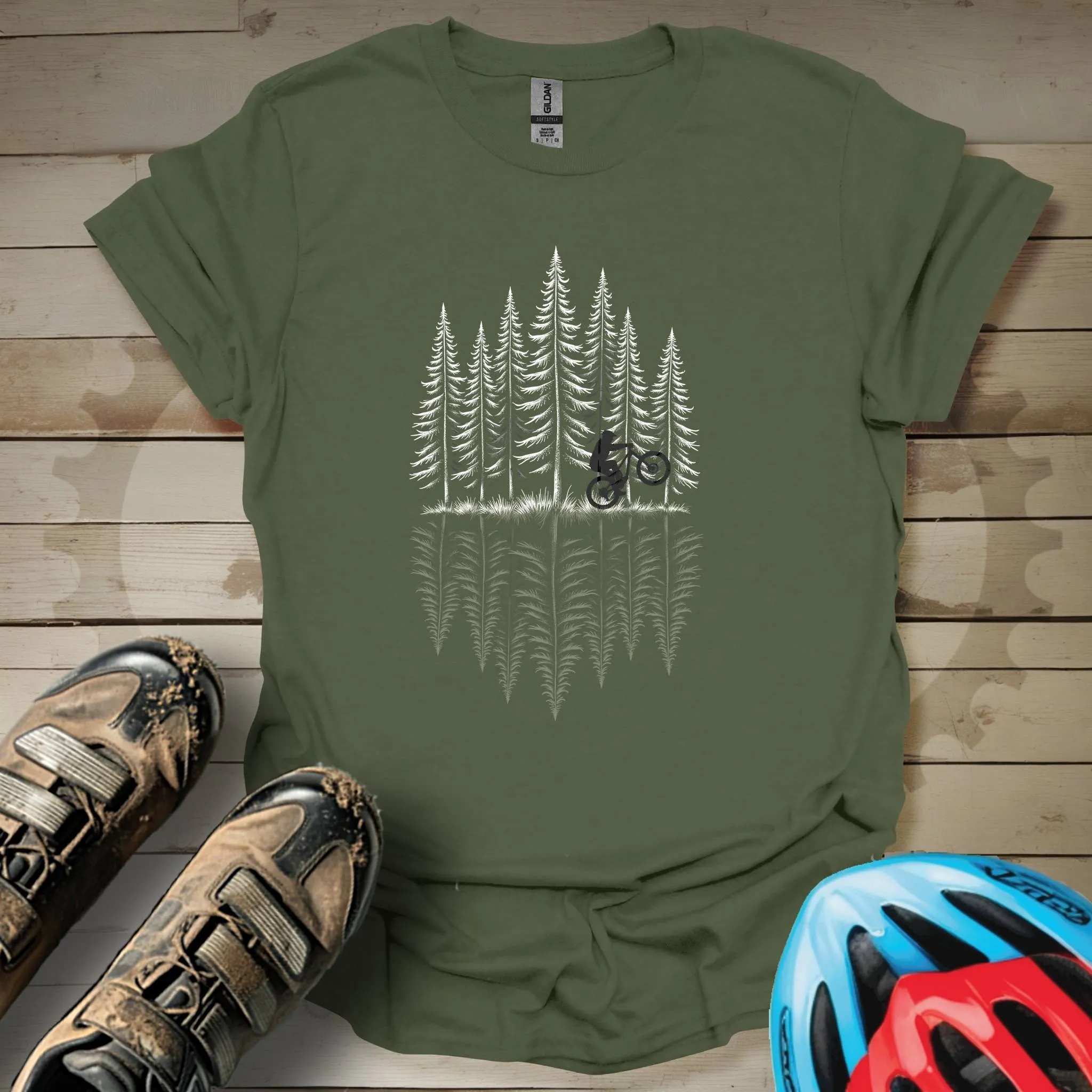 Mountain Biker Forest Reflection T-Shirt