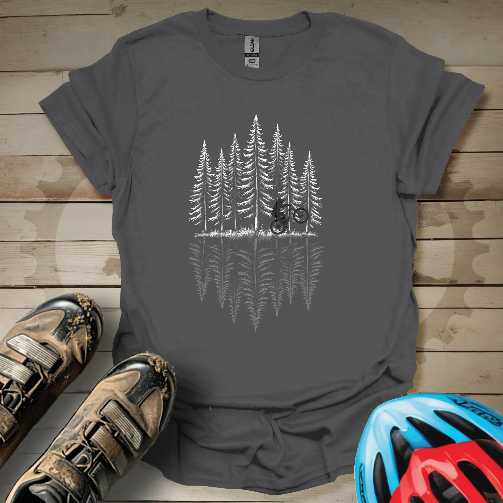 Mountain Biker Forest Reflection T-Shirt