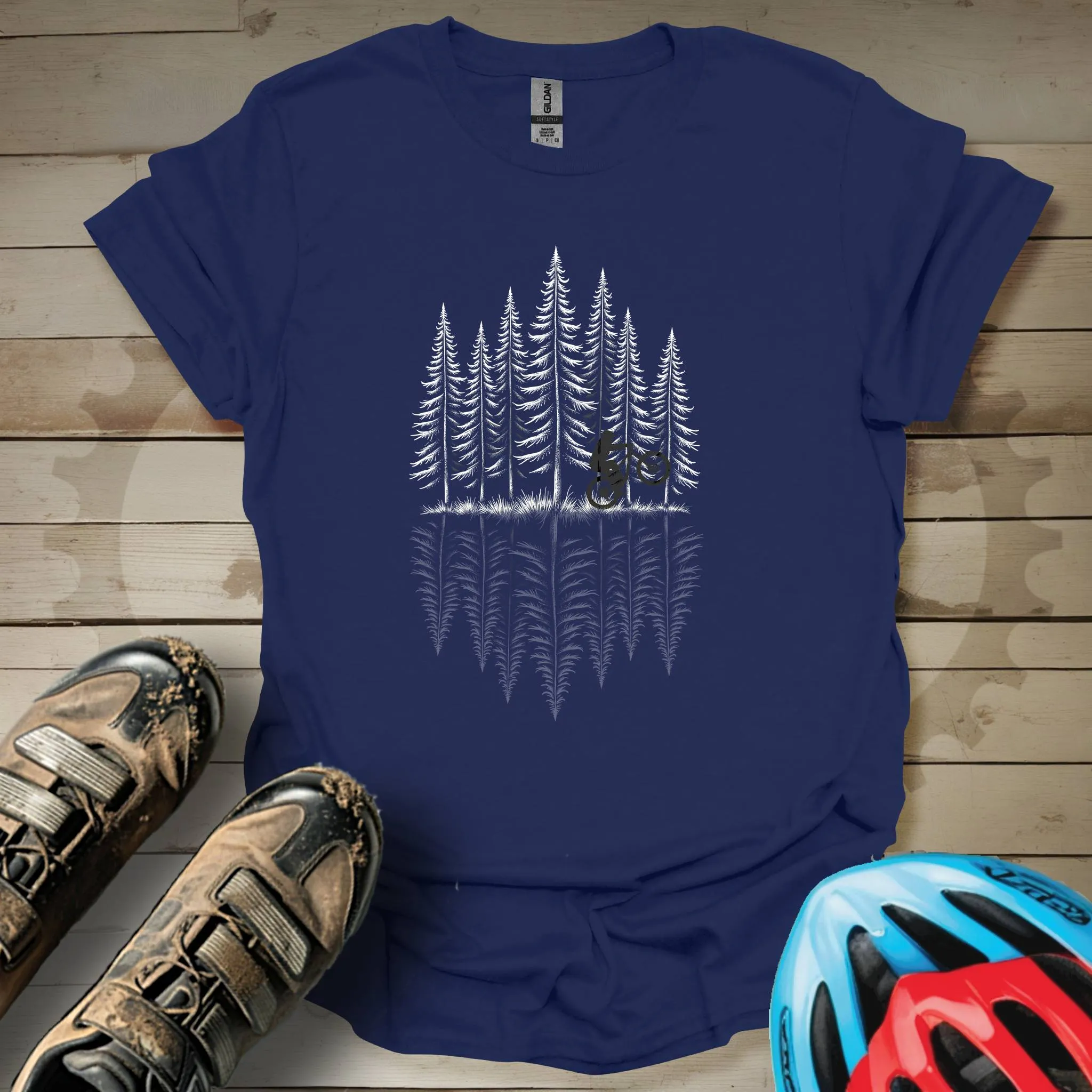 Mountain Biker Forest Reflection T-Shirt