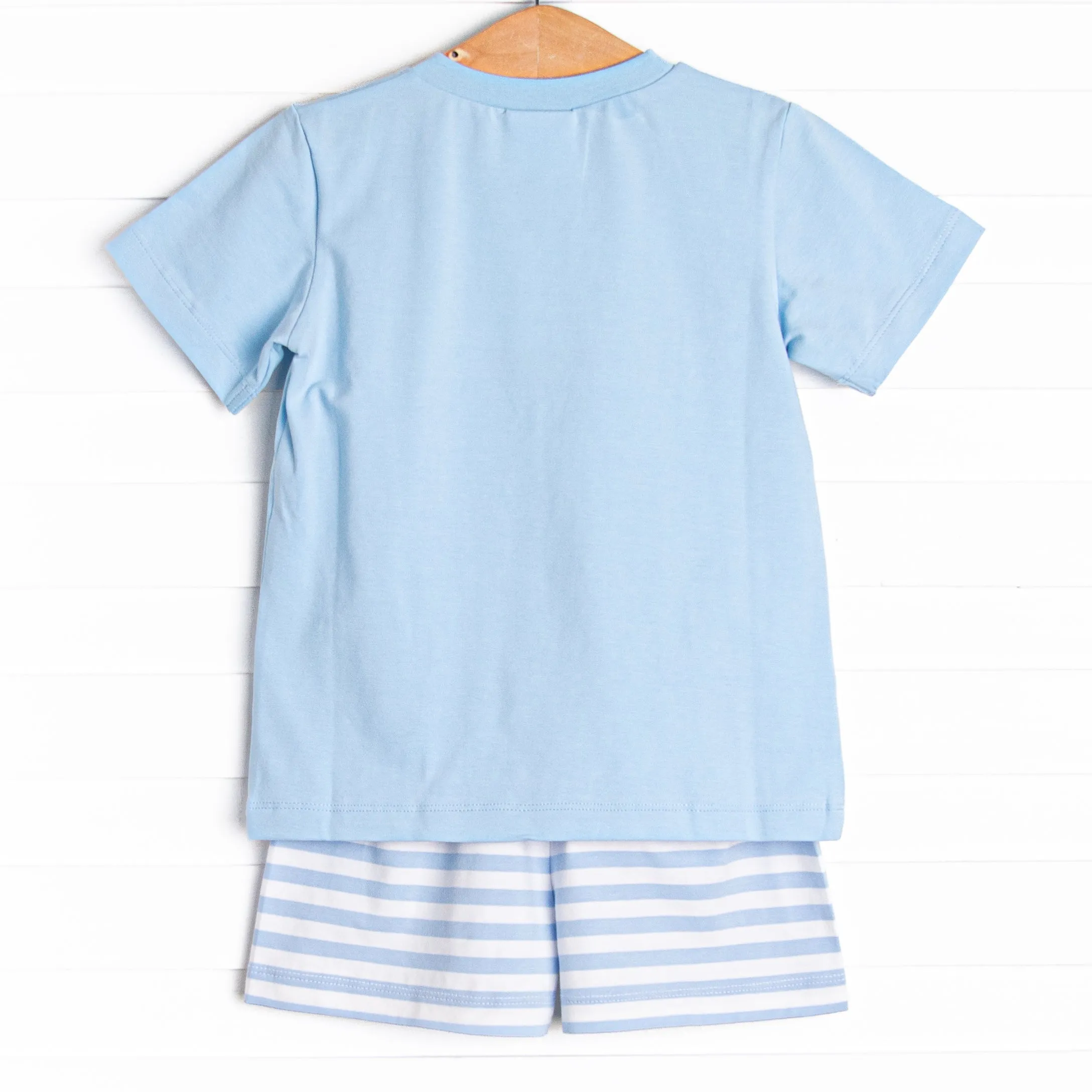 Mr. Mouse Applique Short Set, Blue Stripe