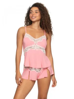 Myra Modal and Lace Cami and Short Set - Geranium Pink -