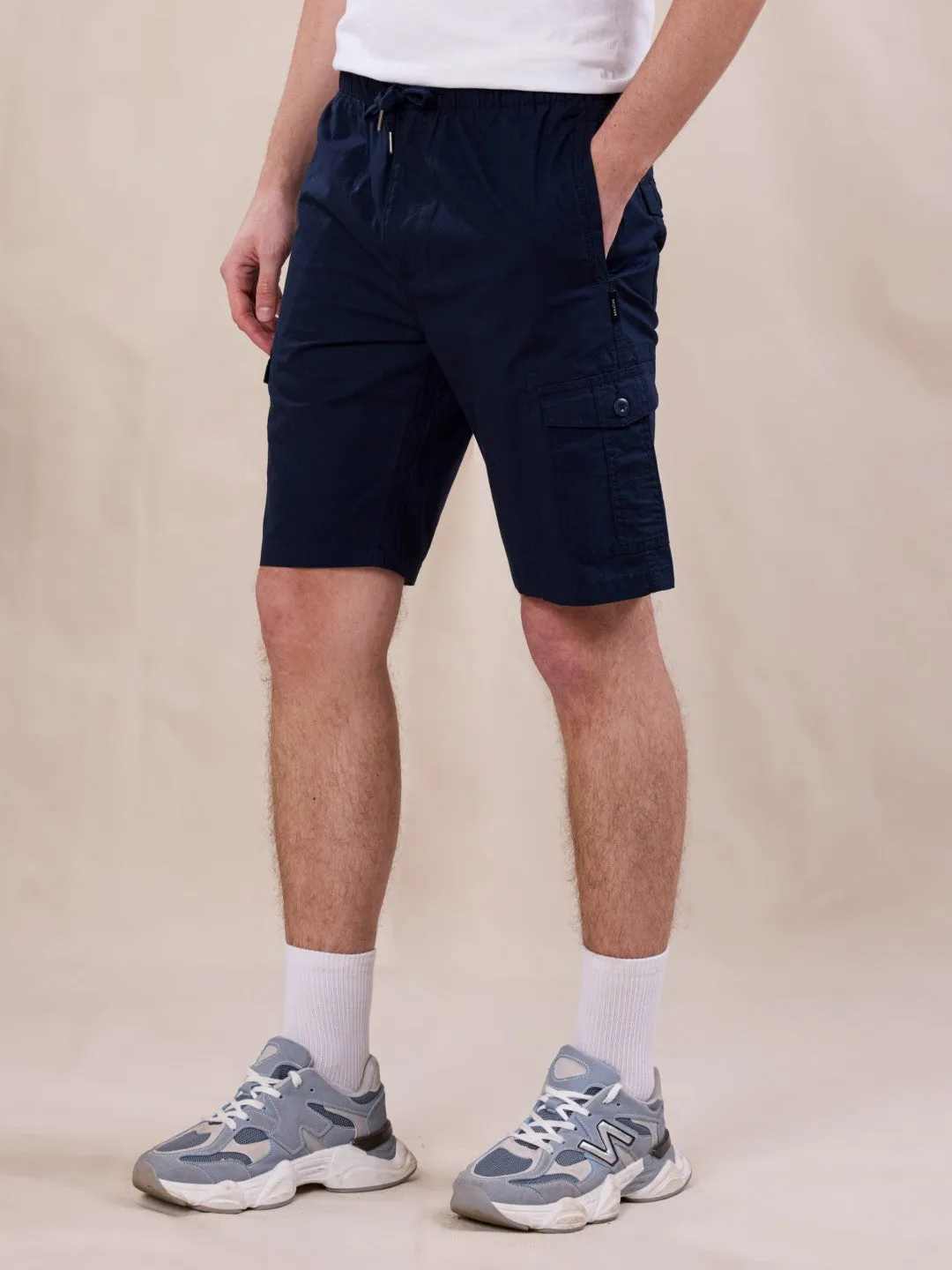 Navy Plain Cargo Shorts