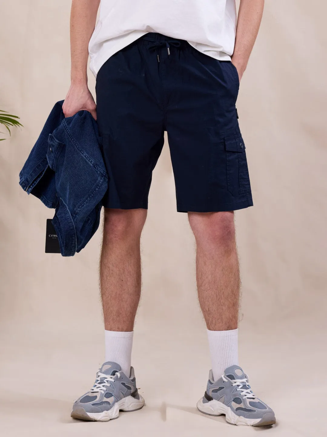 Navy Plain Cargo Shorts