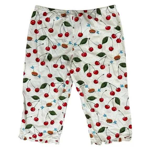 Nick And Nora Cropped Pajama Pants Women XXL Cherry Pie Birds Cotton Sleepwear