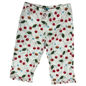 Nick And Nora Cropped Pajama Pants Women XXL Cherry Pie Birds Cotton Sleepwear