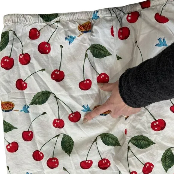 Nick And Nora Cropped Pajama Pants Women XXL Cherry Pie Birds Cotton Sleepwear