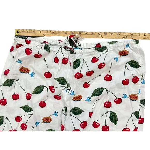 Nick And Nora Cropped Pajama Pants Women XXL Cherry Pie Birds Cotton Sleepwear