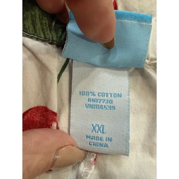 Nick And Nora Cropped Pajama Pants Women XXL Cherry Pie Birds Cotton Sleepwear