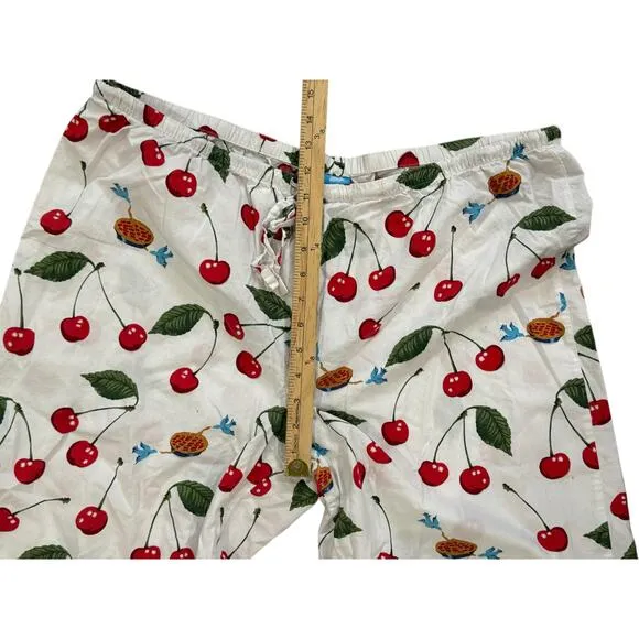 Nick And Nora Cropped Pajama Pants Women XXL Cherry Pie Birds Cotton Sleepwear