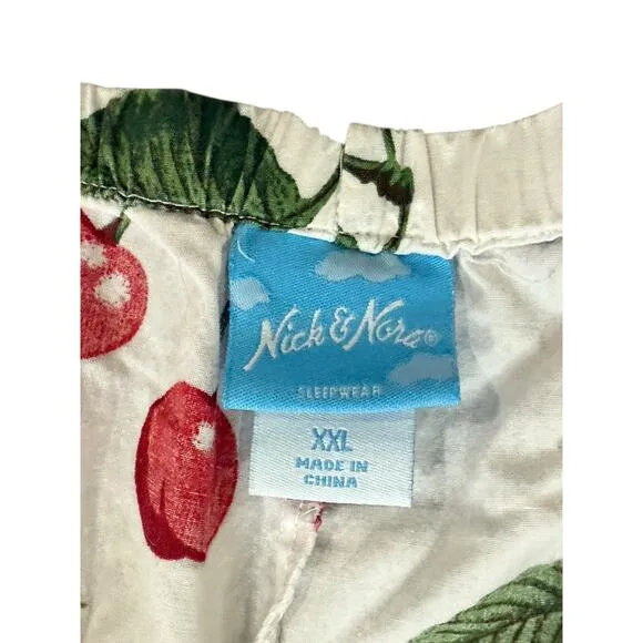 Nick And Nora Cropped Pajama Pants Women XXL Cherry Pie Birds Cotton Sleepwear