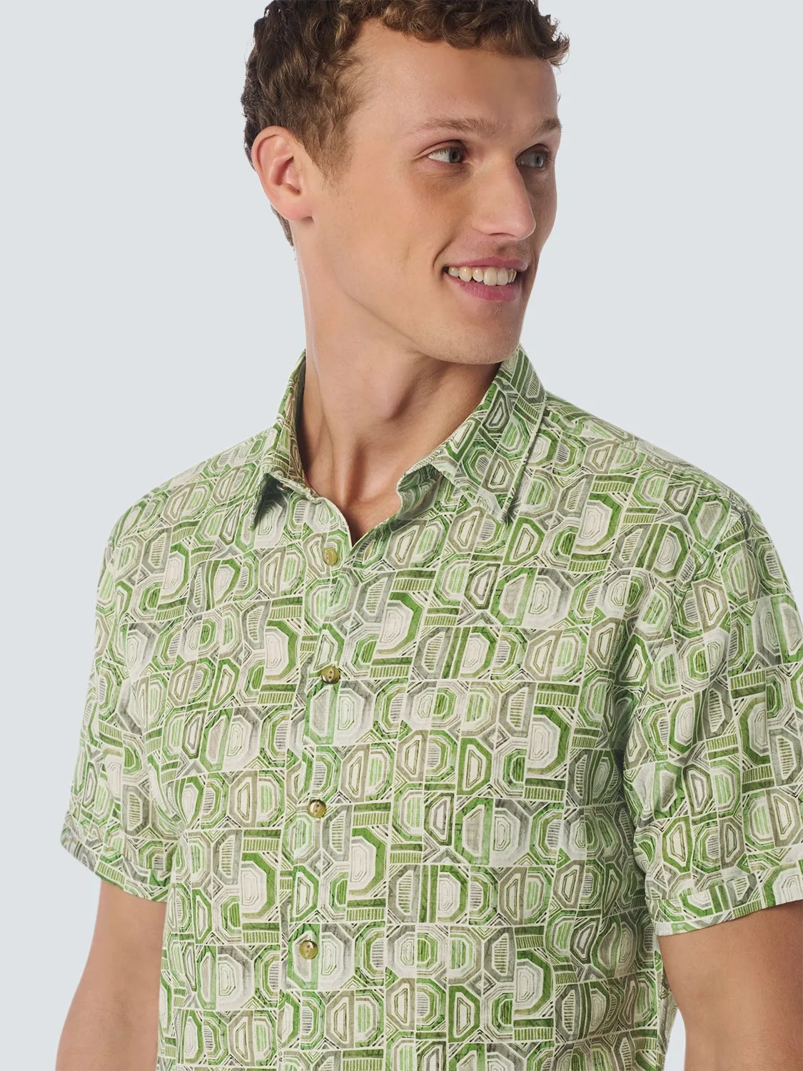 NO EXCESS ALL OVER PRINT LINEN BLEND S/S SHIRT 23440307