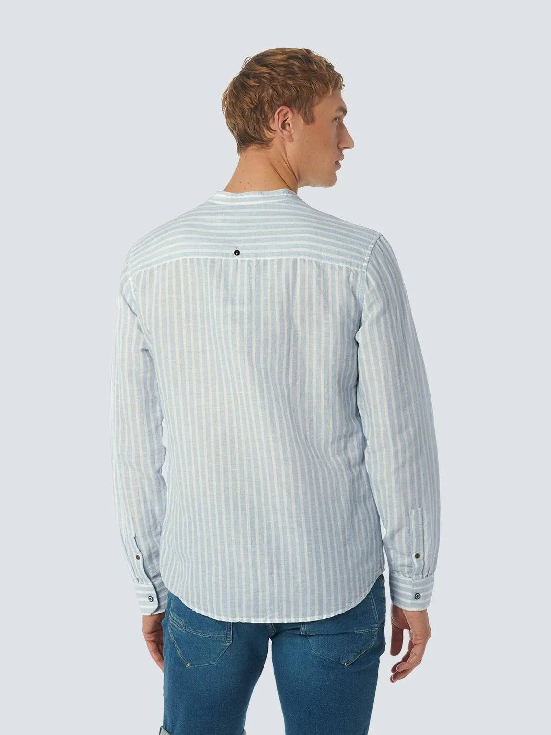 NO EXCESS LINEN BLEND WIDE STRIPE GRANDAD COLLAR L/S SHIRT 23450202