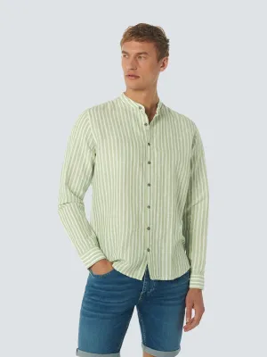 NO EXCESS LINEN BLEND WIDE STRIPE GRANDAD COLLAR L/S SHIRT 23450202