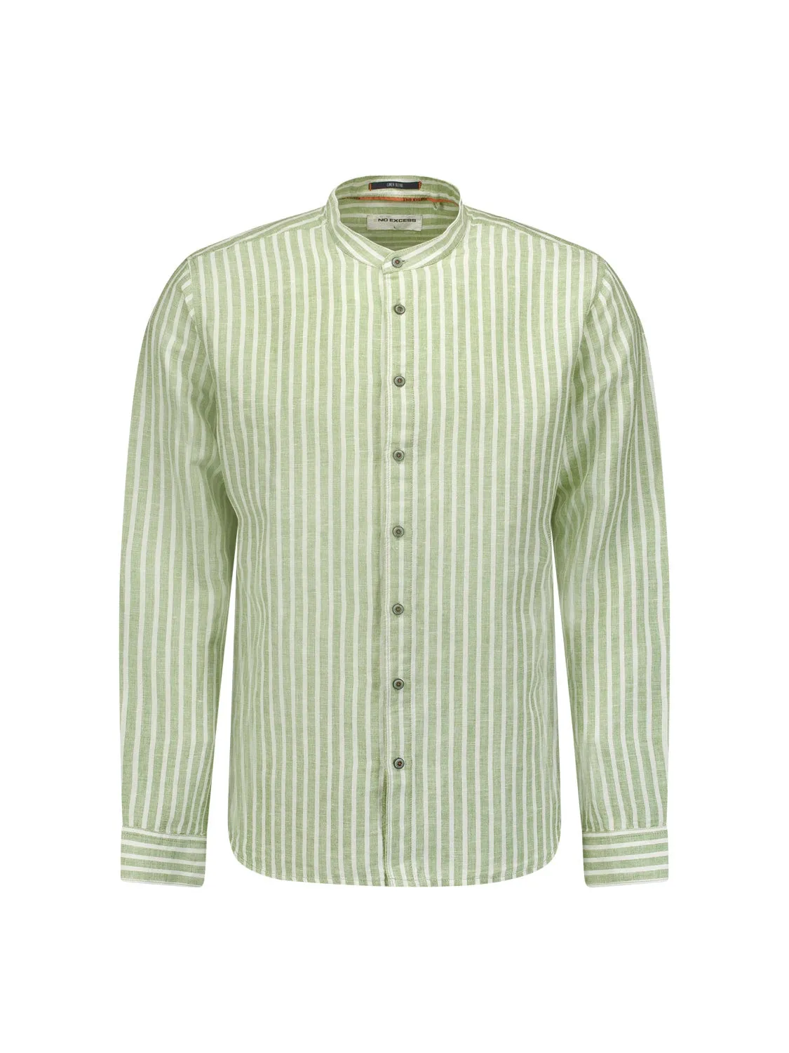 NO EXCESS LINEN BLEND WIDE STRIPE GRANDAD COLLAR L/S SHIRT 23450202