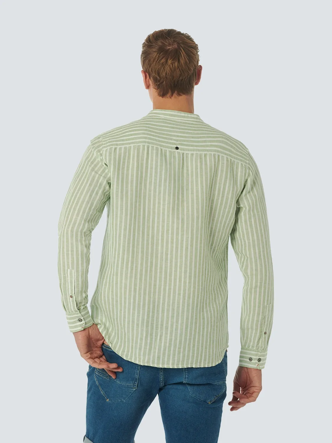 NO EXCESS LINEN BLEND WIDE STRIPE GRANDAD COLLAR L/S SHIRT 23450202