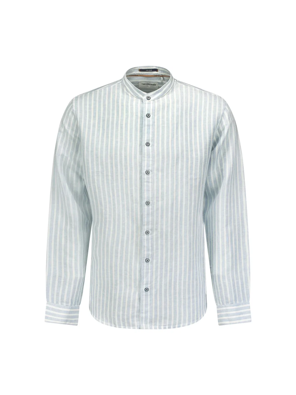 NO EXCESS LINEN BLEND WIDE STRIPE GRANDAD COLLAR L/S SHIRT 23450202