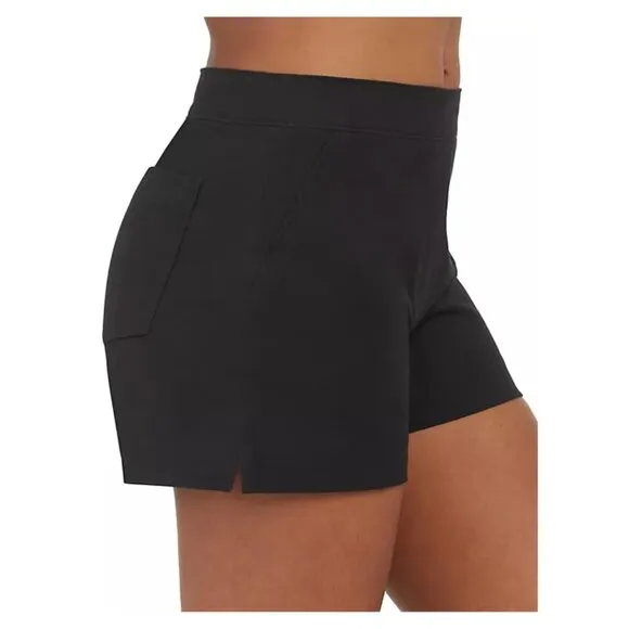 NWT Spanx Women's Polished Stretch Cotton 6&quot; Shorts Black Pullon Size Medium