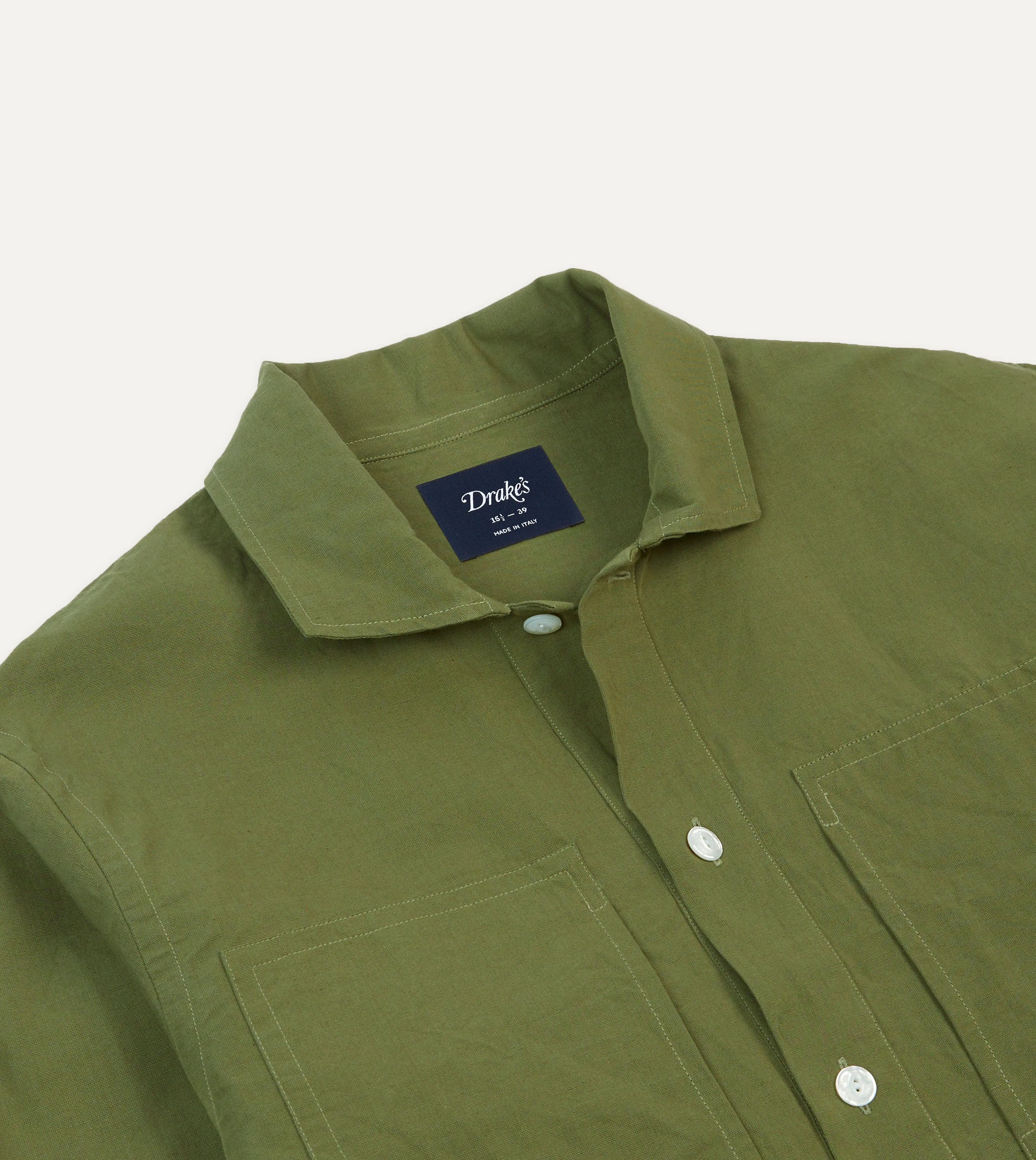Olive Cotton-Linen Popover Shirt
