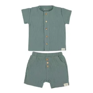 Organic Muslin Shirt and Short Set - Green