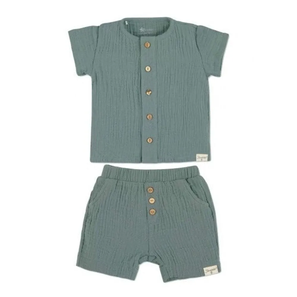 Organic Muslin Shirt and Short Set - Green