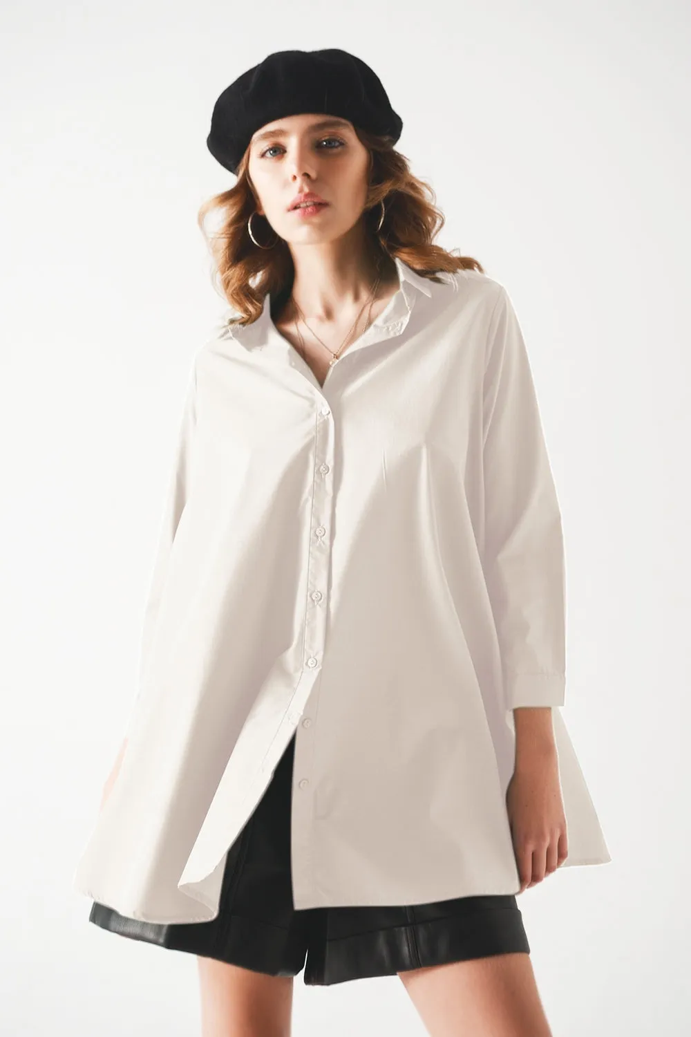 Oversized Poplin A-line Shirt in White