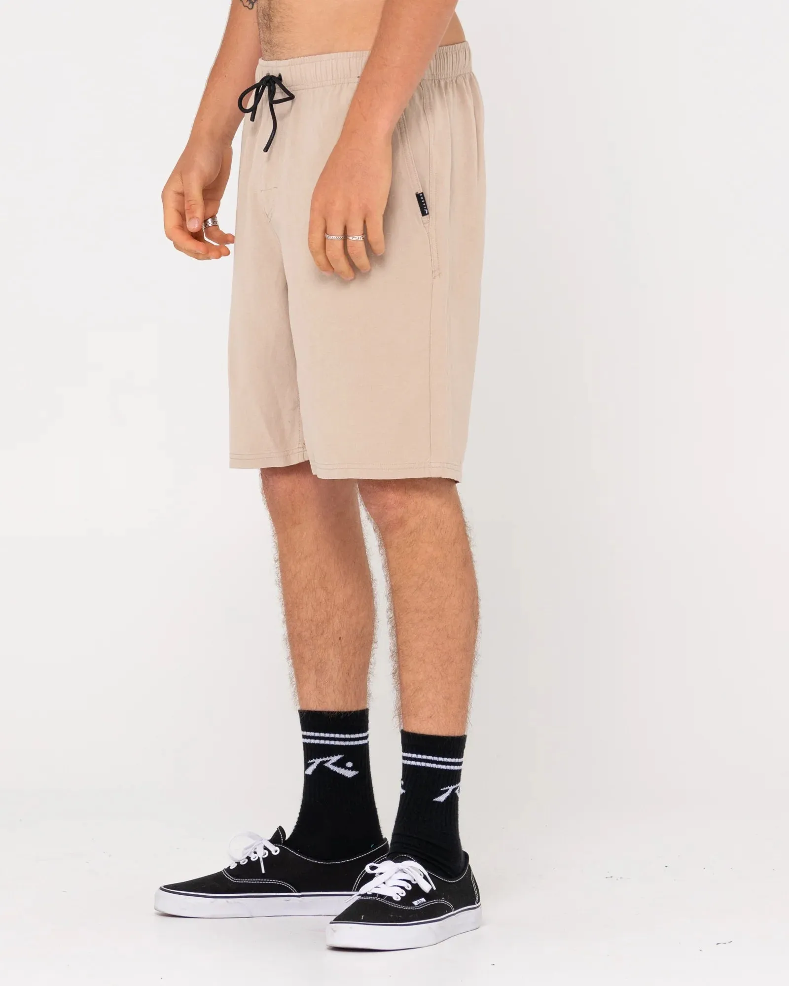 Overtone Linen Elastic Waist Short - Light Khaki