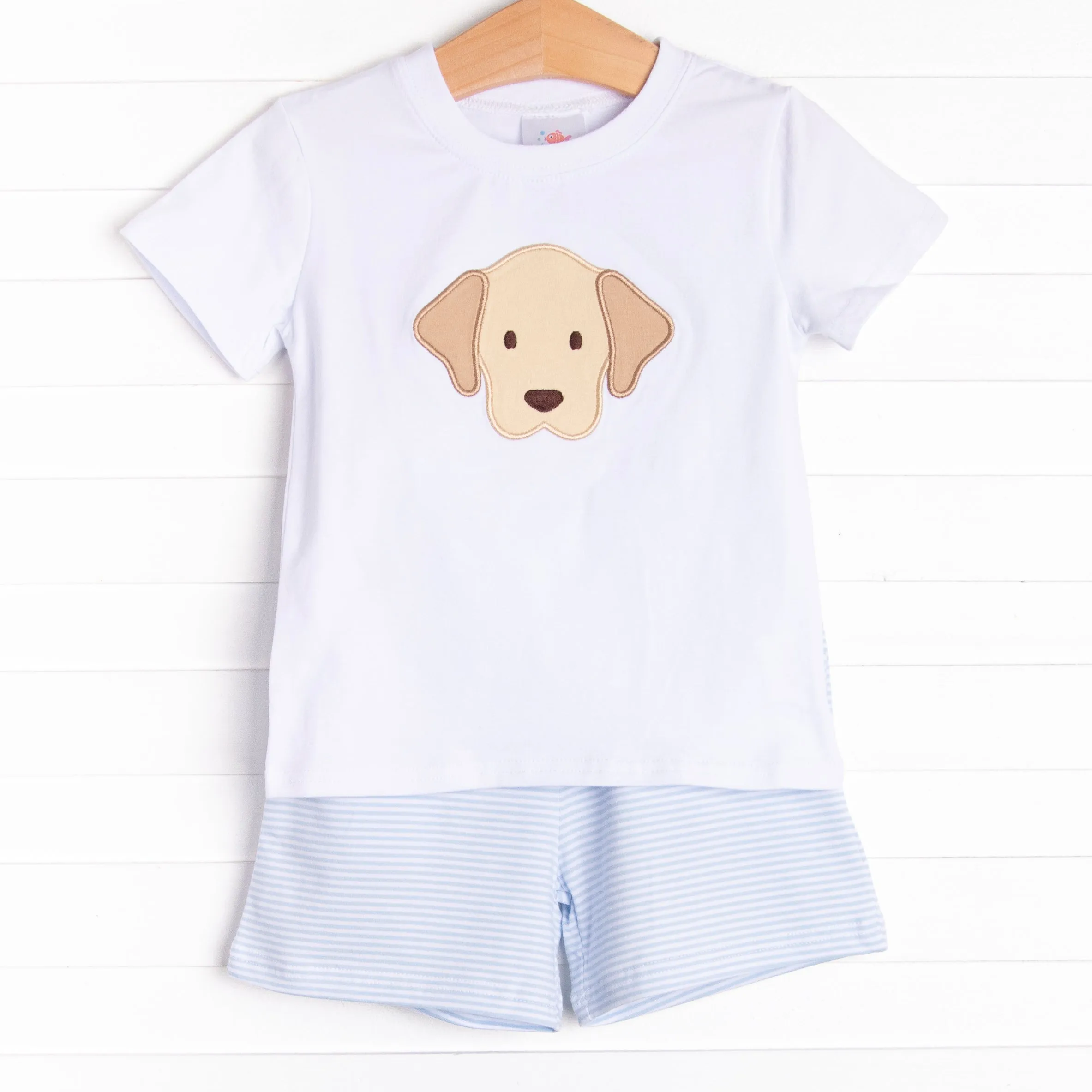 Perfect Pal Applique Short Set, Blue Stripe