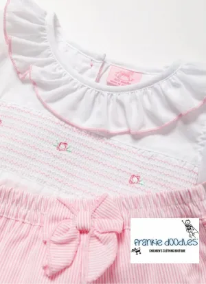 Pink & White Smocked Top & Shorts Set