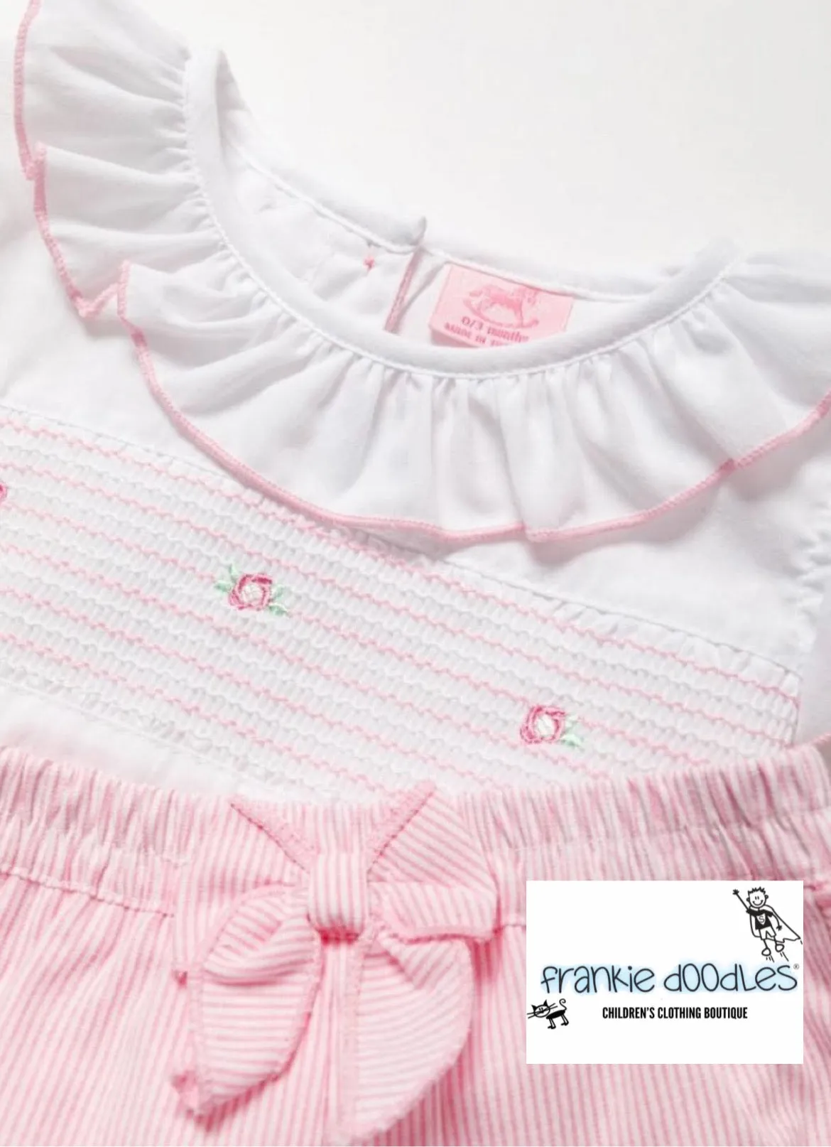 Pink & White Smocked Top & Shorts Set