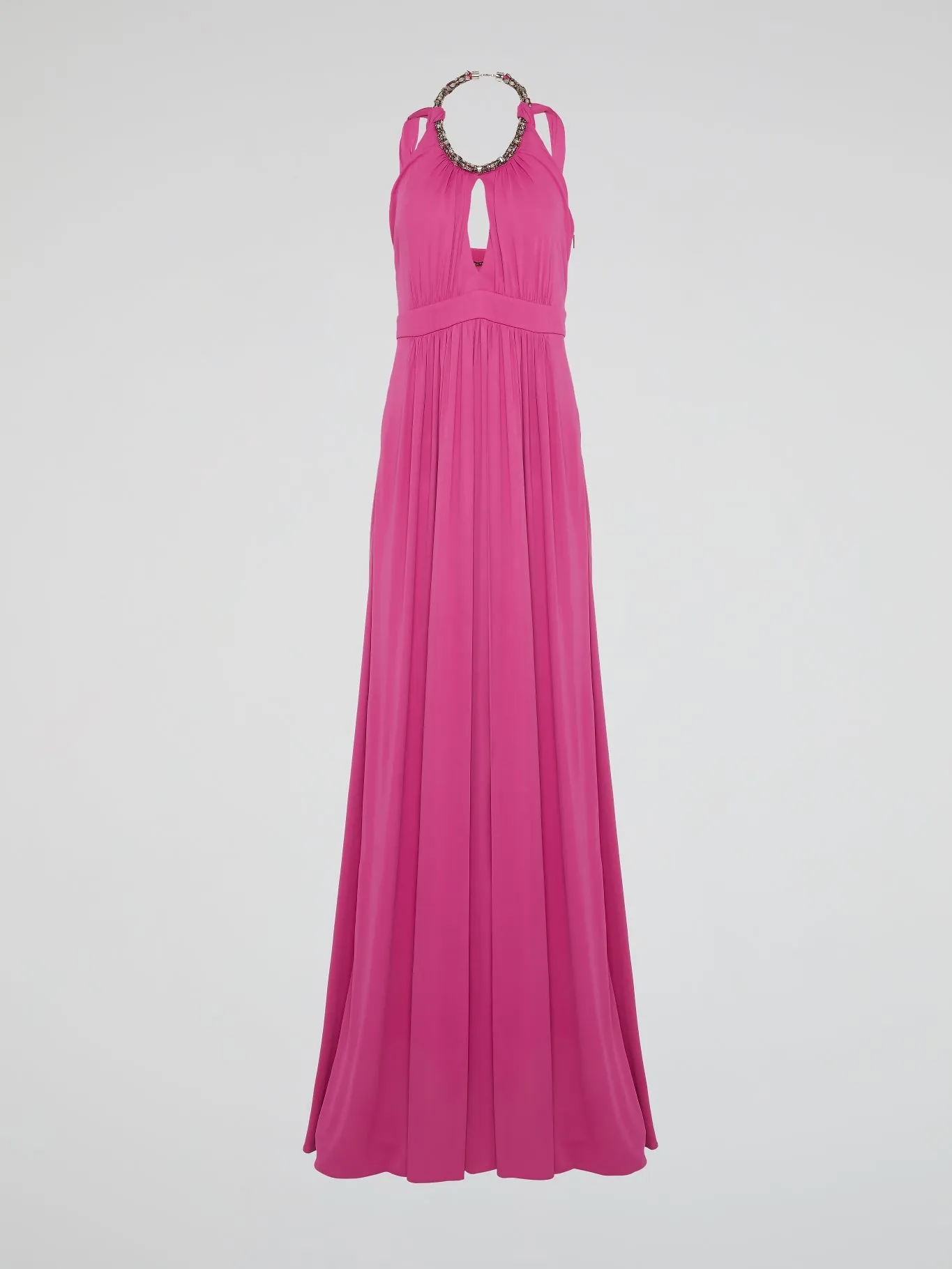 Pink Crystal Embellished Halter Neck Maxi Dress
