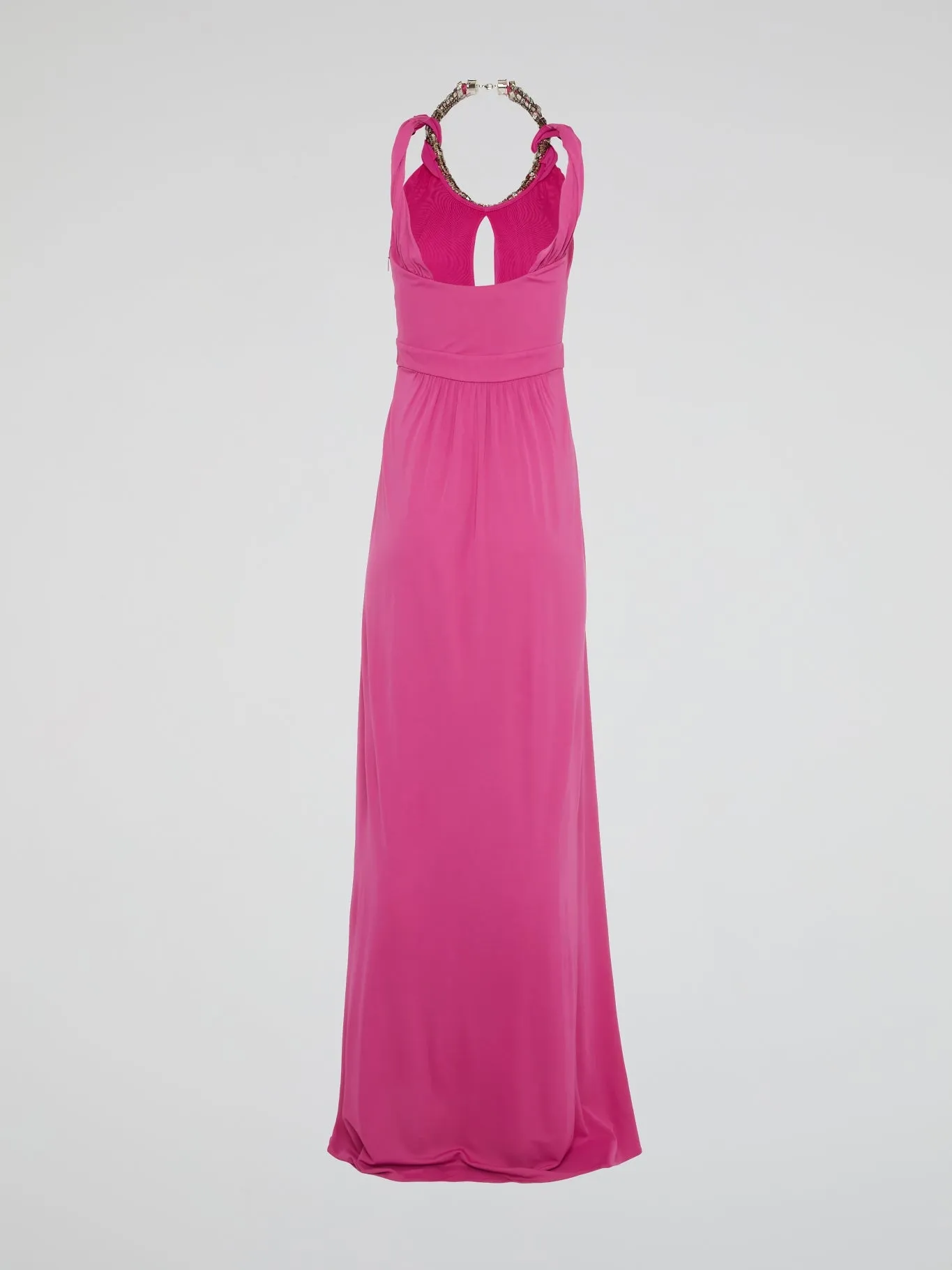 Pink Crystal Embellished Halter Neck Maxi Dress