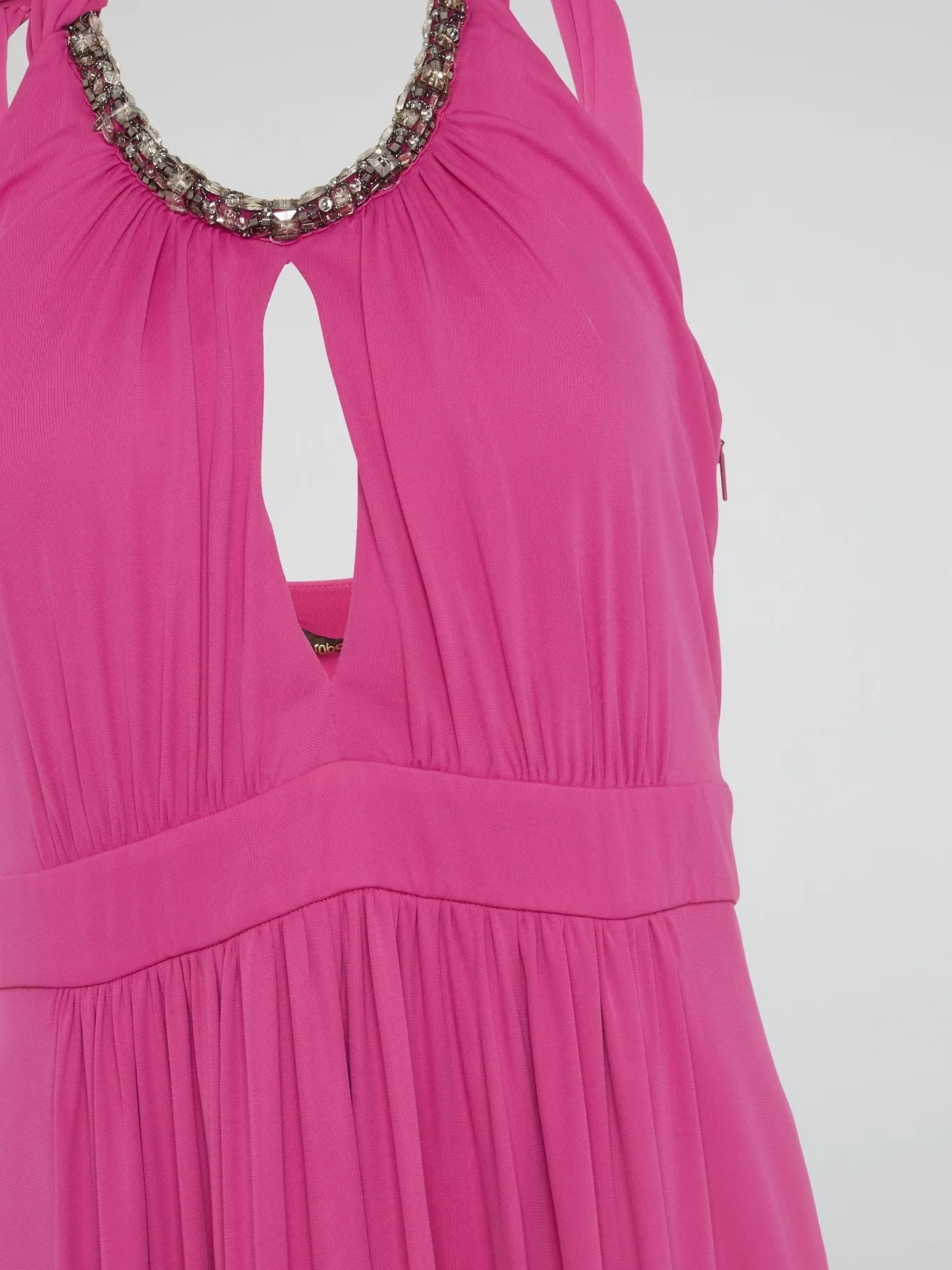 Pink Crystal Embellished Halter Neck Maxi Dress