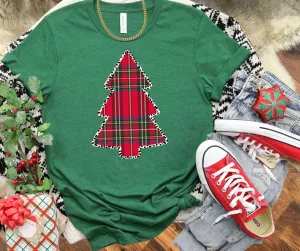 Plaid Christmas Tree Green Grass Tee