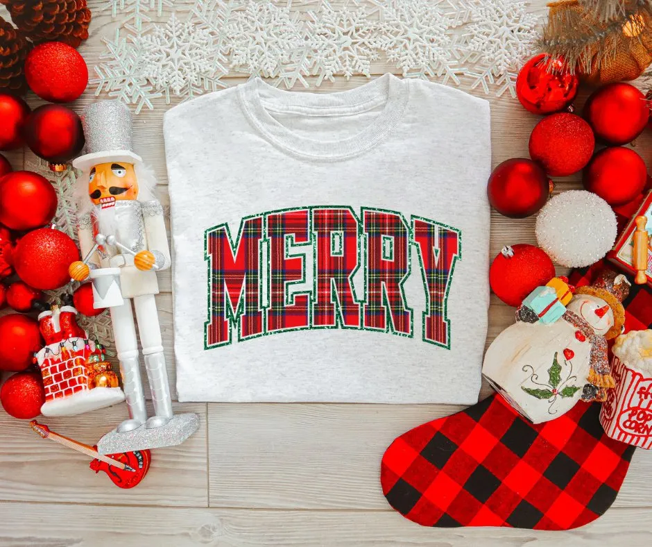 Plaid MERRY ASH Sweatshirt or Tshirt (FINAL SALE)
