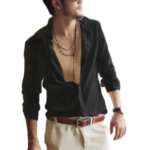 Plus Size Shirts Cotton Linen Men Shirt Long Sleeve Summer Style Hawaiian Shirts Sexy Slim Fit Men Clothes New Arrival C01