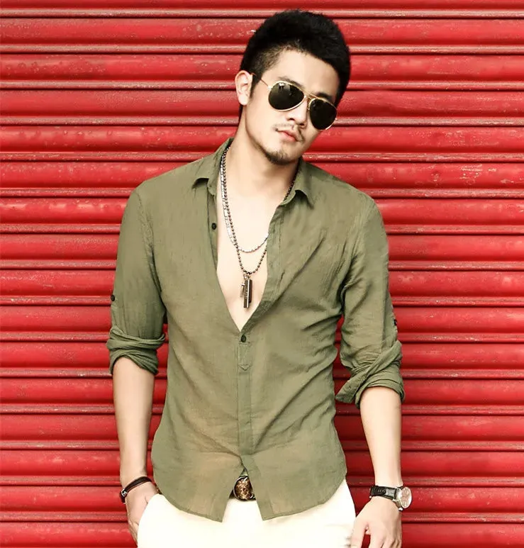 Plus Size Shirts Cotton Linen Men Shirt Long Sleeve Summer Style Hawaiian Shirts Sexy Slim Fit Men Clothes New Arrival C01