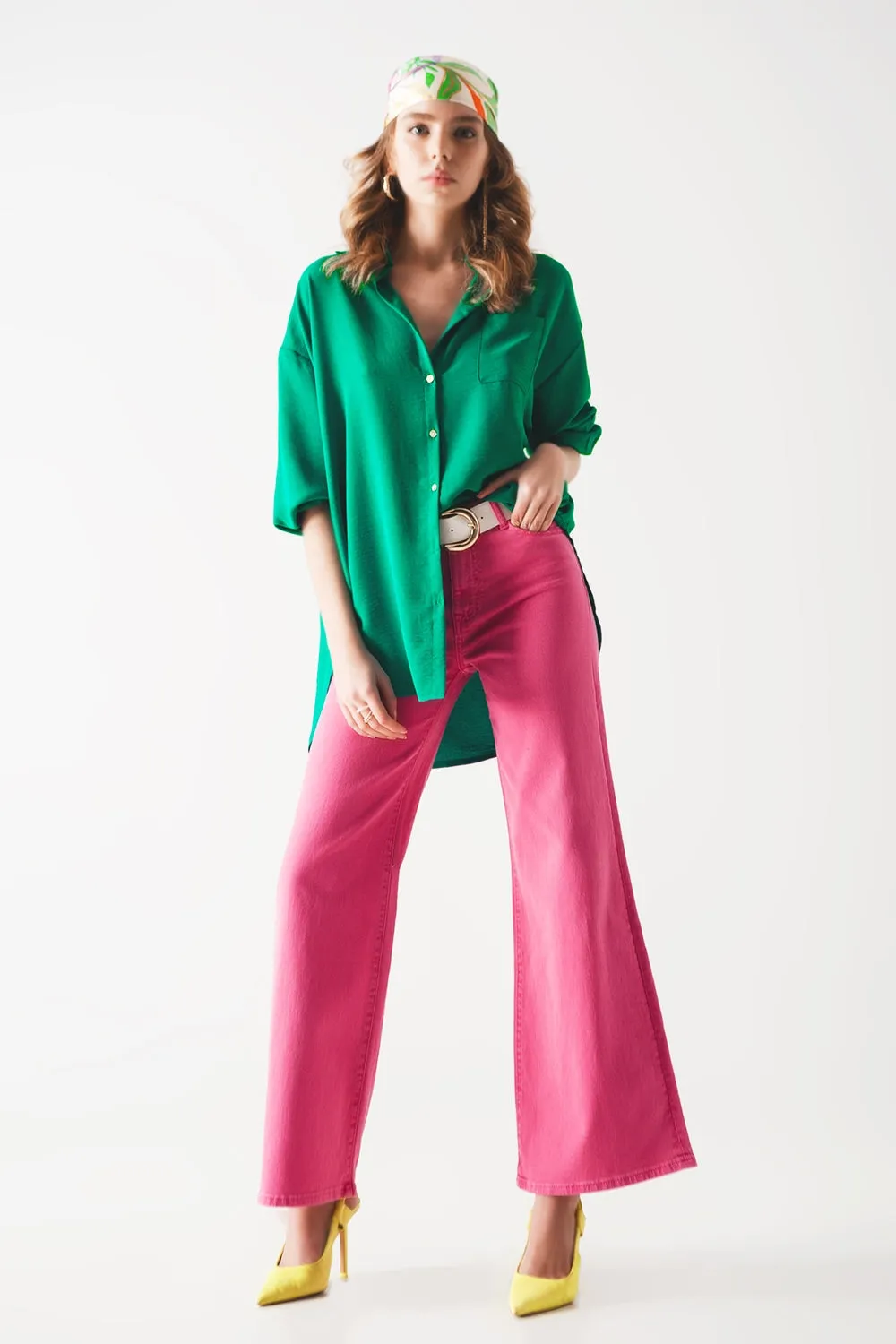 Pocket detail oversized shirt in green