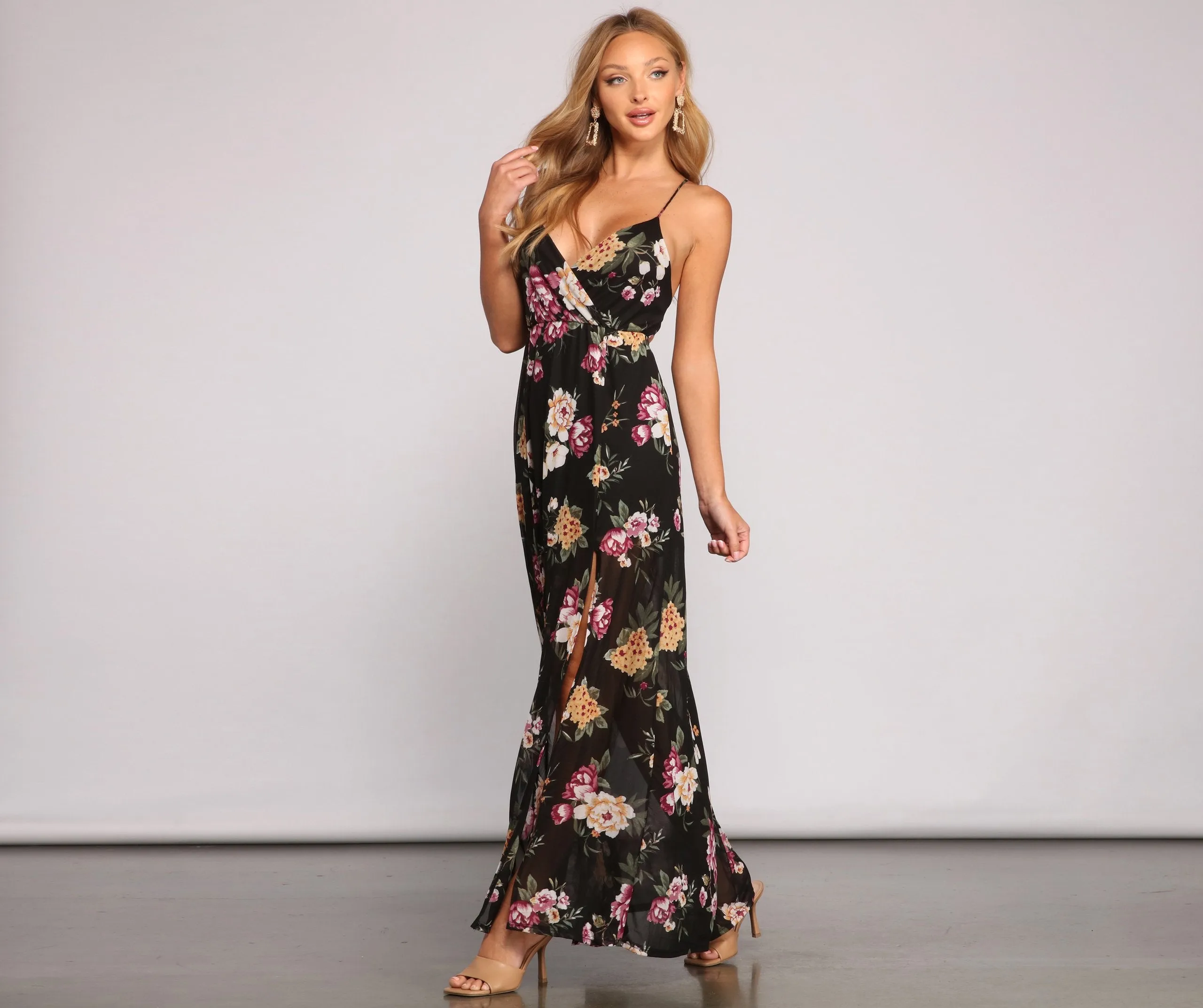 Pop Of Floral Charming Mesh Maxi Dress
