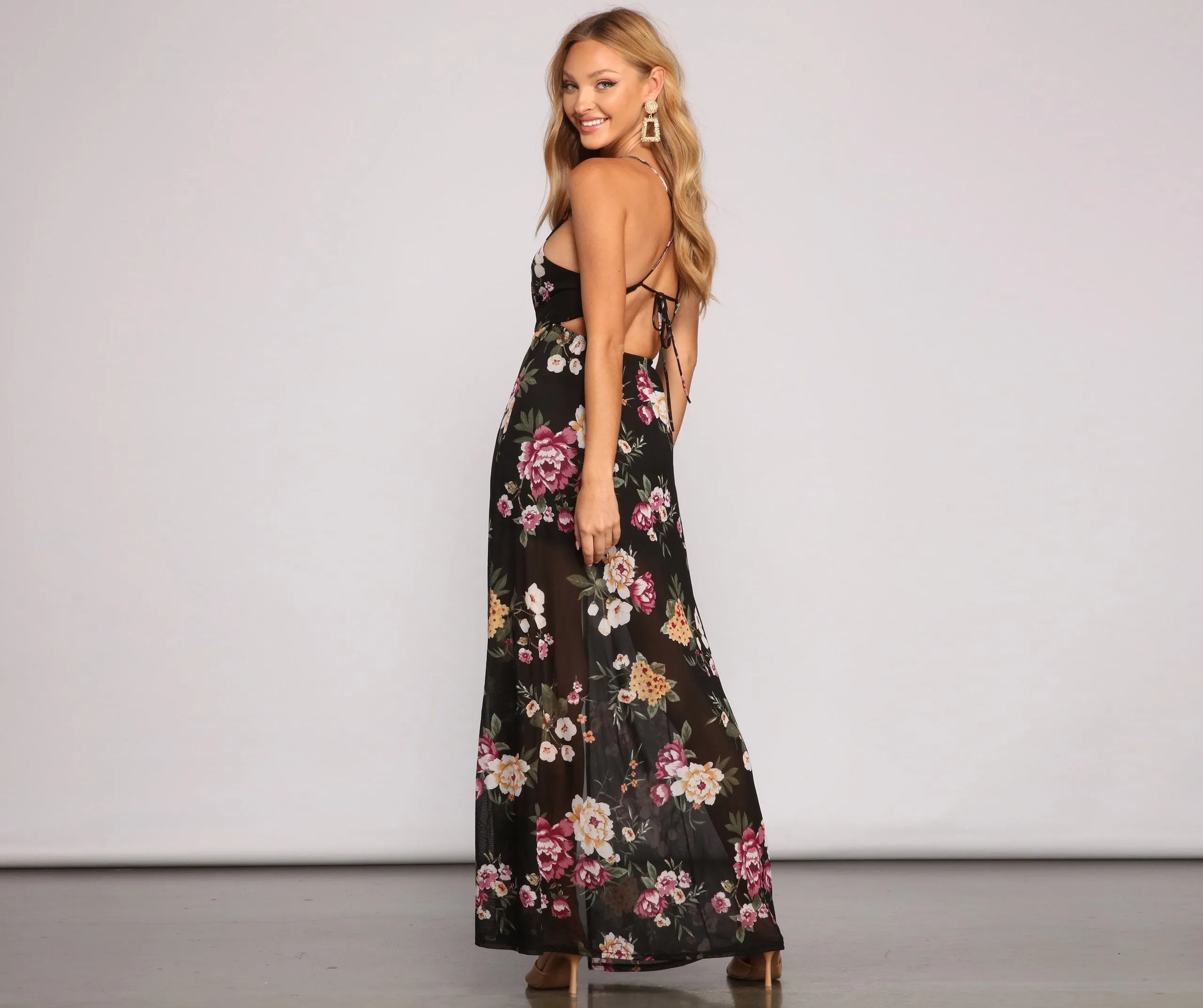Pop Of Floral Charming Mesh Maxi Dress
