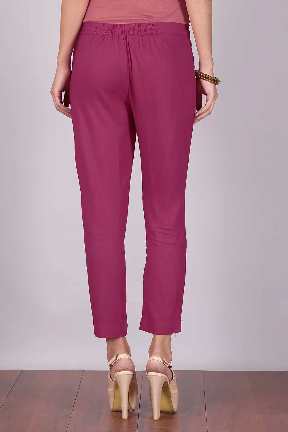 Purple Cropped Cotton Trousers