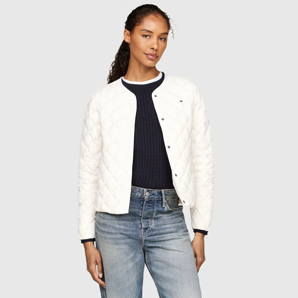 Quilted Collarless Jacket - Off White
