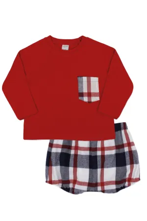 "Maxwell" Red Top & Navy Tartan Jam Pants