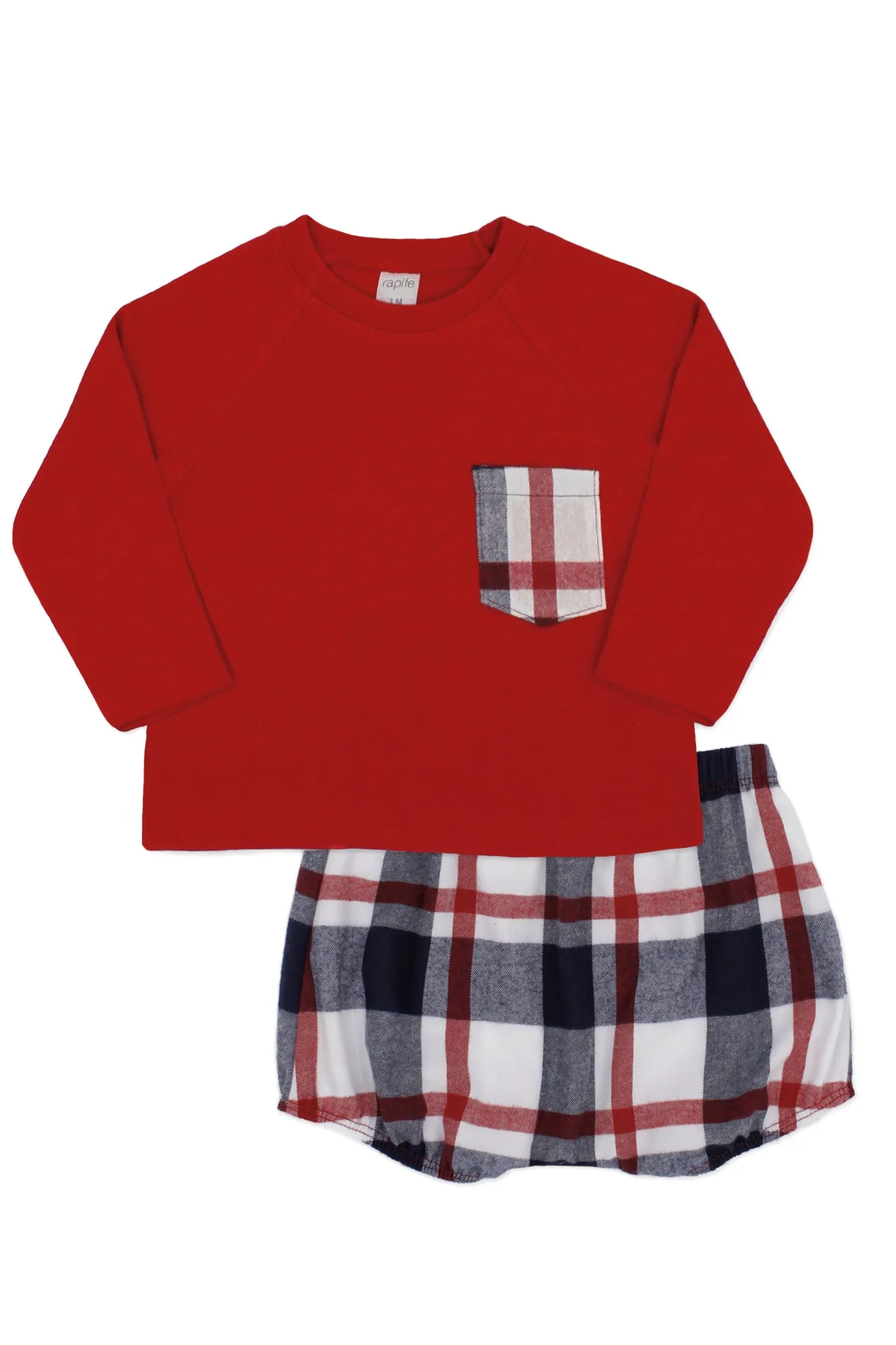 "Maxwell" Red Top & Navy Tartan Jam Pants