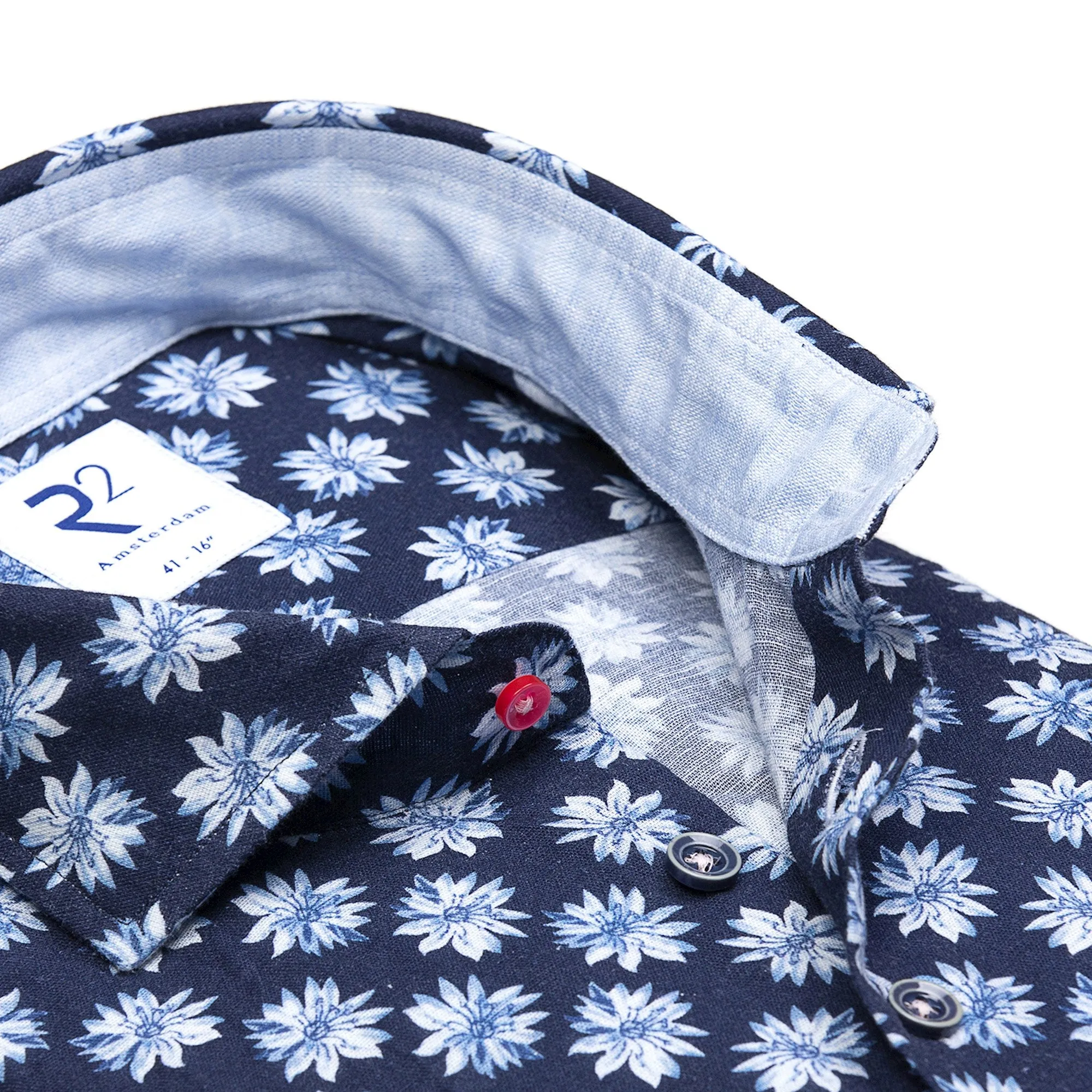 R2 Amsterdam Linen Floral Print Shirt - Blue