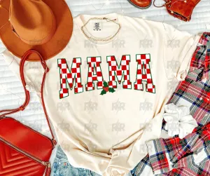 Red & White Checkered Mistletoe Mama Cream Tee