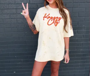 Red Gold Kansas City Script on Yellow Tie Dye Tee