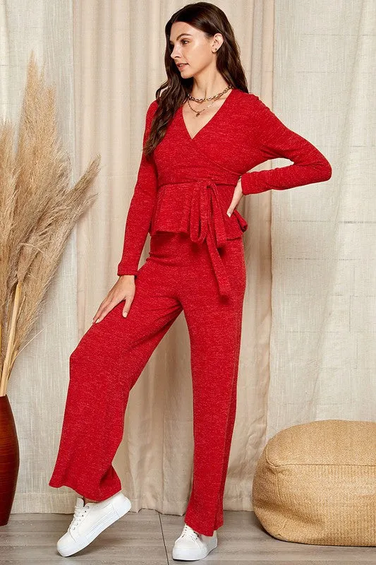 Red Peplum Pants Set
