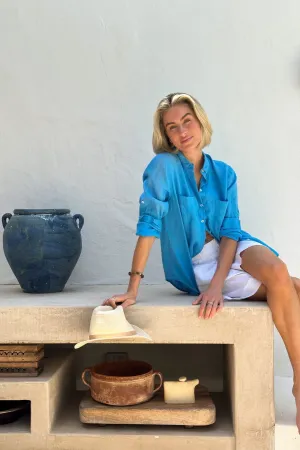 Reef Blue Boyfriend Linen Shirt